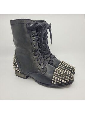 Steve Madden Tarnney Women's Size 7.5 Leather Punk Combat Biker Boots Spiked